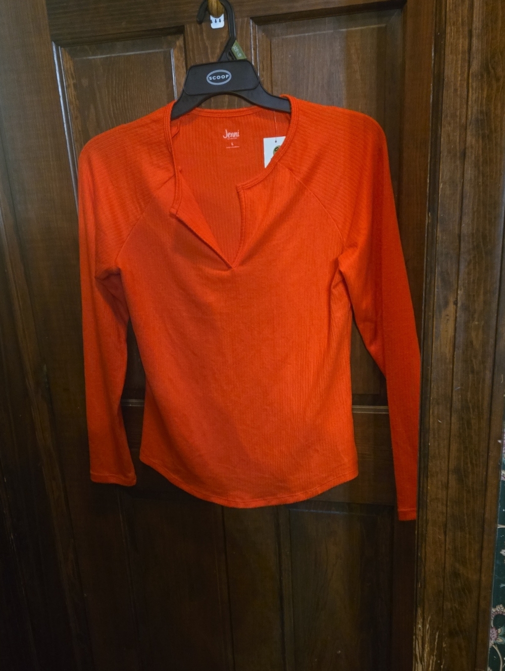 Jenni Bright Orange Long-Sleeve Notch-Neck Top